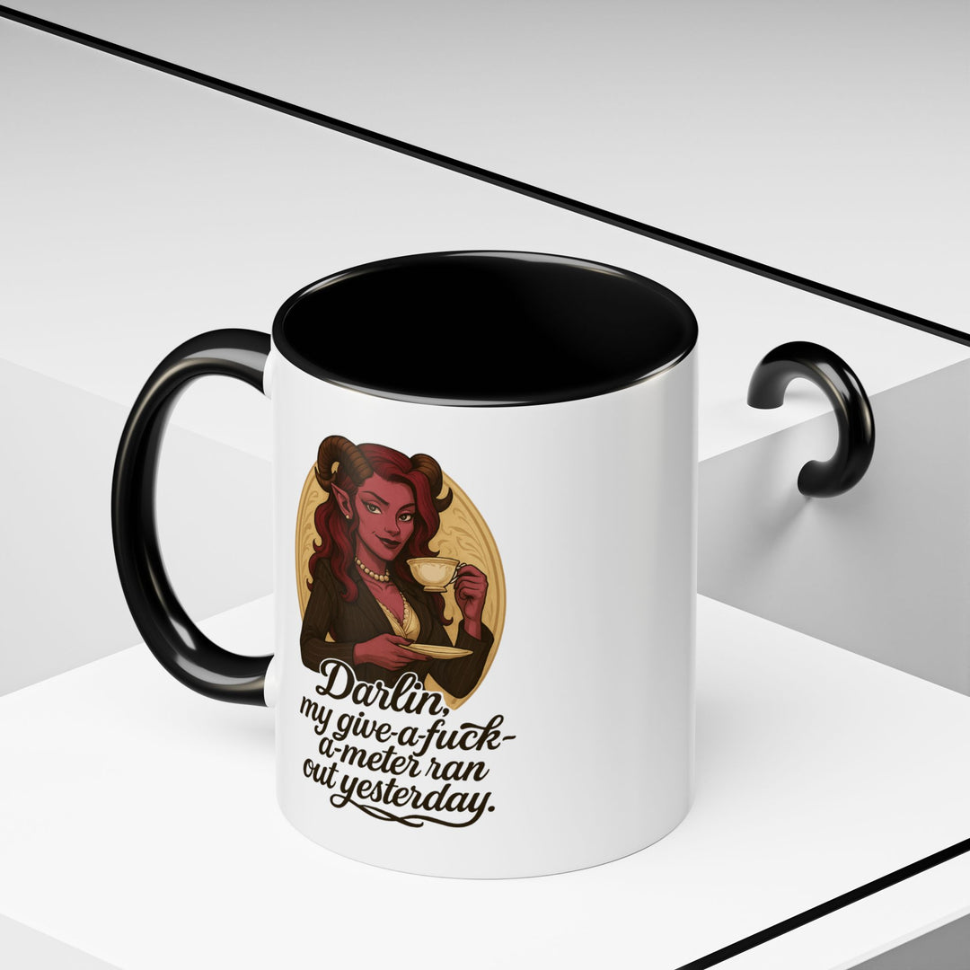 "Give-a-Fuck-o-Meter" Sass Mug – Out of Fucks, Full of Coffee