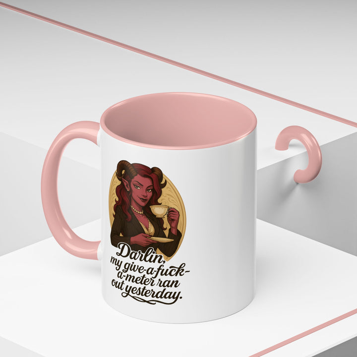 "Give-a-Fuck-o-Meter" Sass Mug – Out of Fucks, Full of Coffee