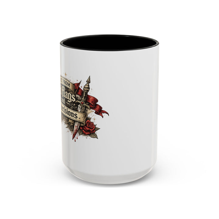 “Built From Red Flags & Bad Decisions” Accent Mug – Chaos Survivor Edition
