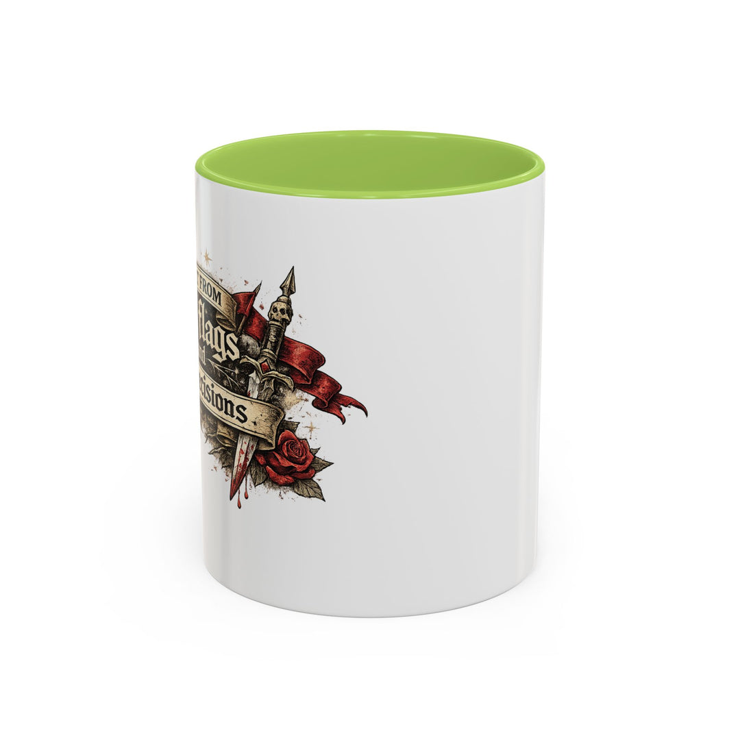 “Built From Red Flags & Bad Decisions” Accent Mug – Chaos Survivor Edition