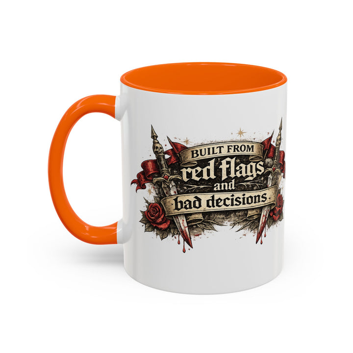“Built From Red Flags & Bad Decisions” Accent Mug – Chaos Survivor Edition
