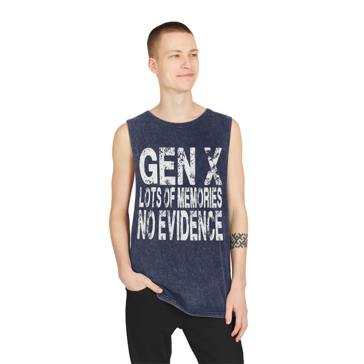 Gen X: Lots of Memories, No Evidence  Stonewash Tank Top, Vintage Unisex Summer Tee,