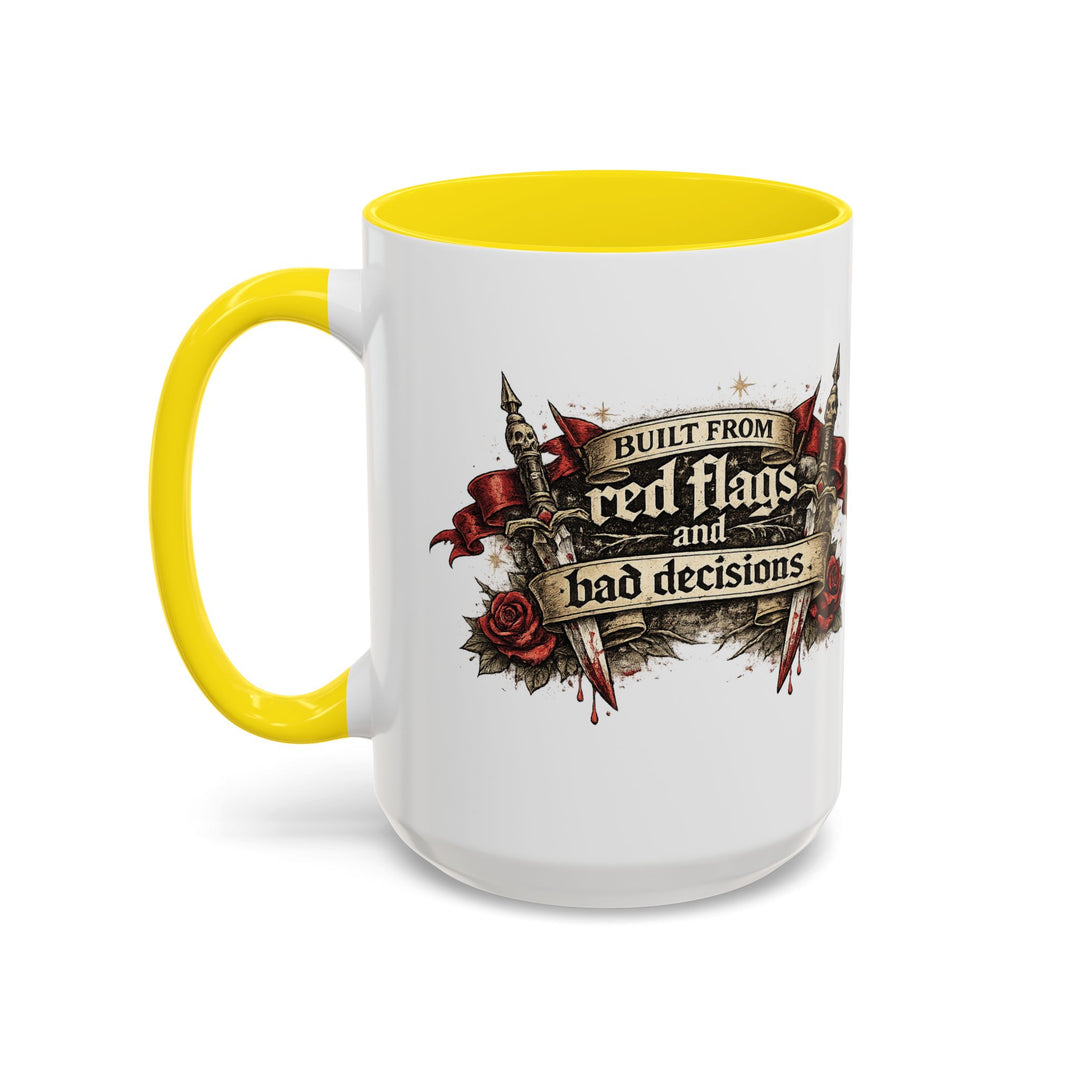 “Built From Red Flags & Bad Decisions” Accent Mug – Chaos Survivor Edition