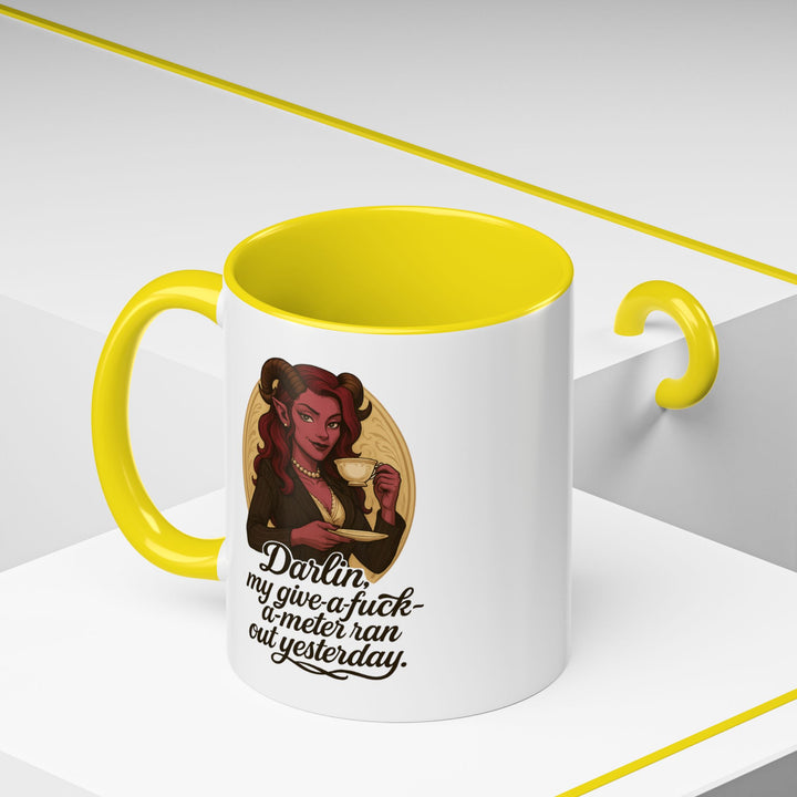 "Give-a-Fuck-o-Meter" Sass Mug – Out of Fucks, Full of Coffee