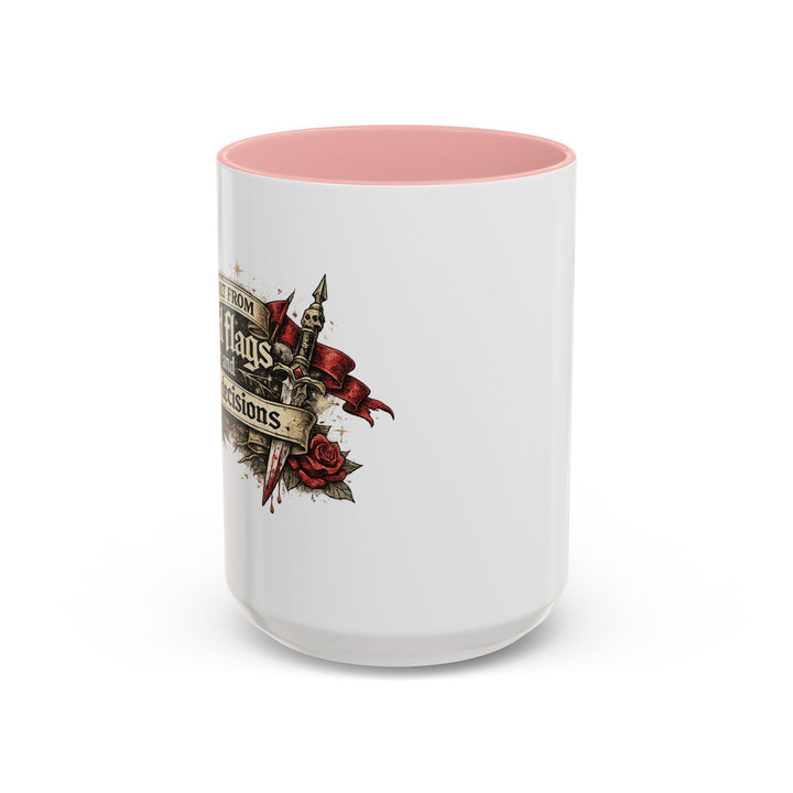 “Built From Red Flags & Bad Decisions” Accent Mug – Chaos Survivor Edition
