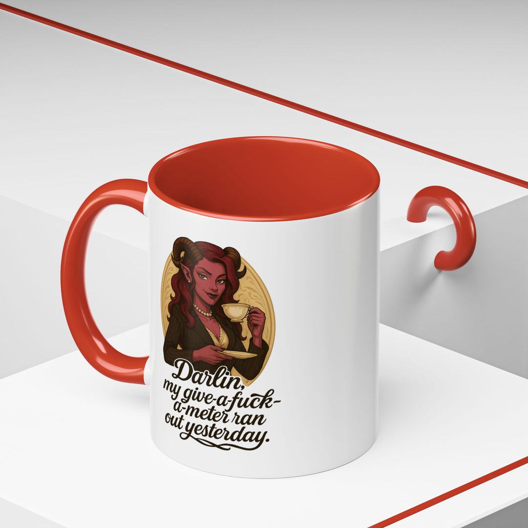 "Give-a-Fuck-o-Meter" Sass Mug – Out of Fucks, Full of Coffee
