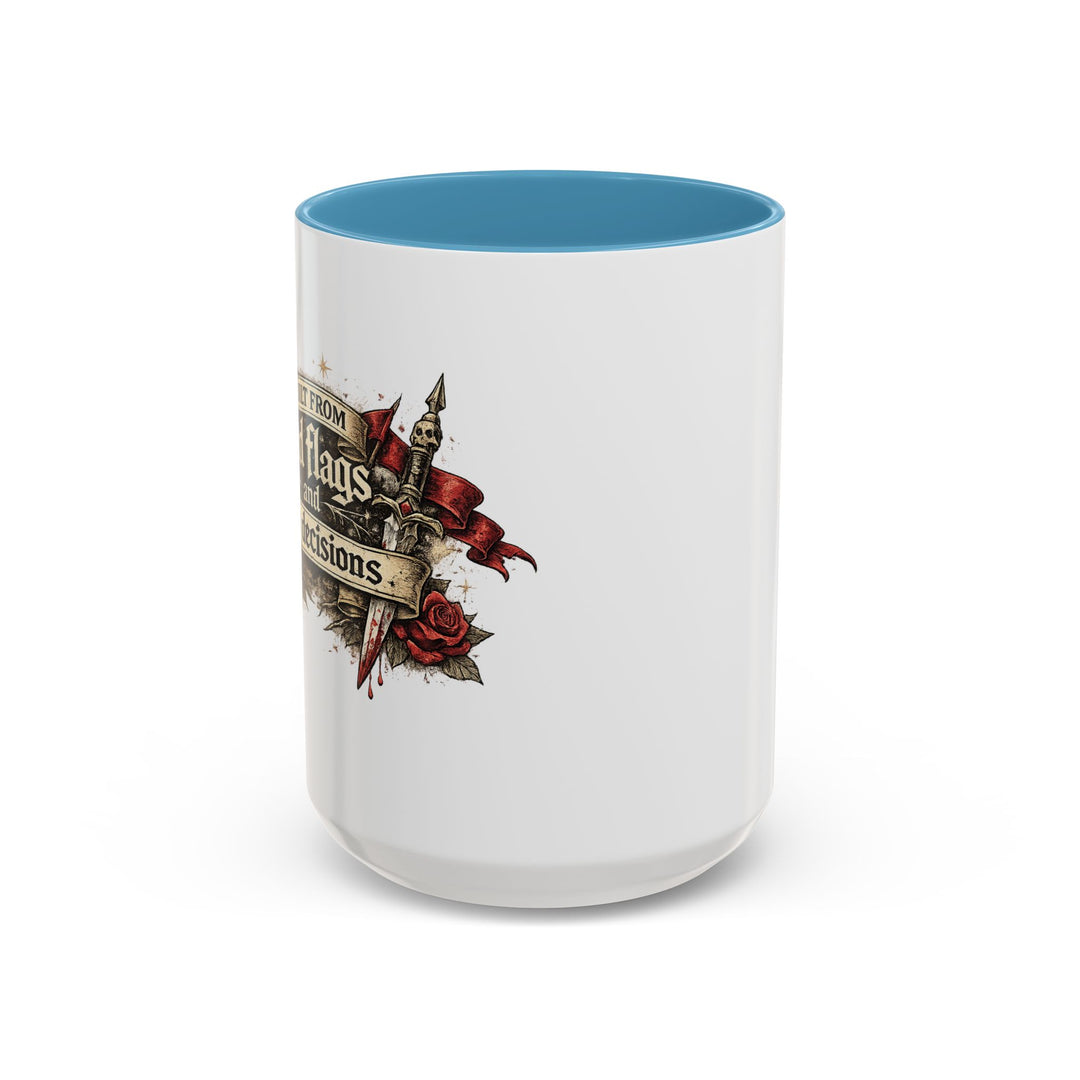 “Built From Red Flags & Bad Decisions” Accent Mug – Chaos Survivor Edition