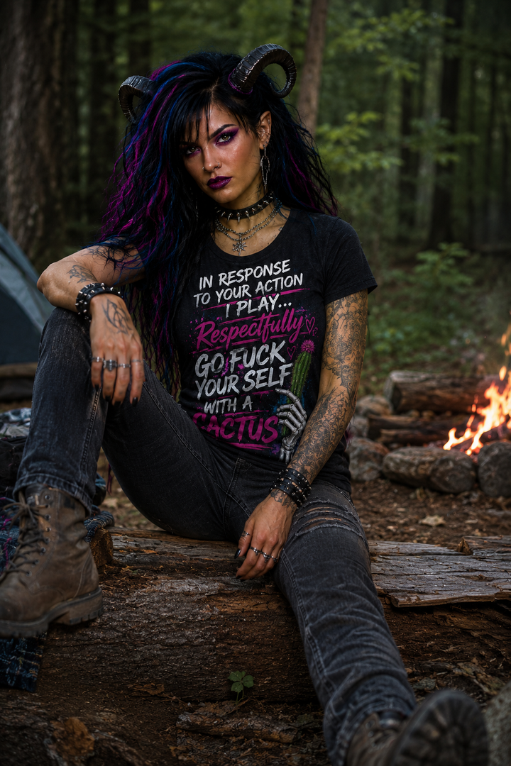 Cactus Middle Finger T-Shirt — "I Play Respectfully, Go F*** Yourself With a Cactus" Graphic Tee
