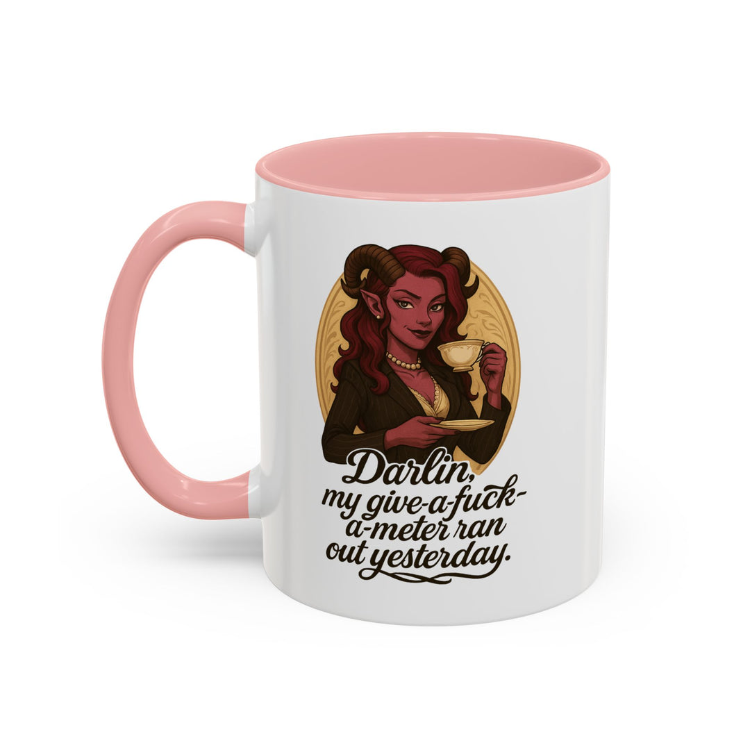 "Give-a-Fuck-o-Meter" Sass Mug – Out of Fucks, Full of Coffee