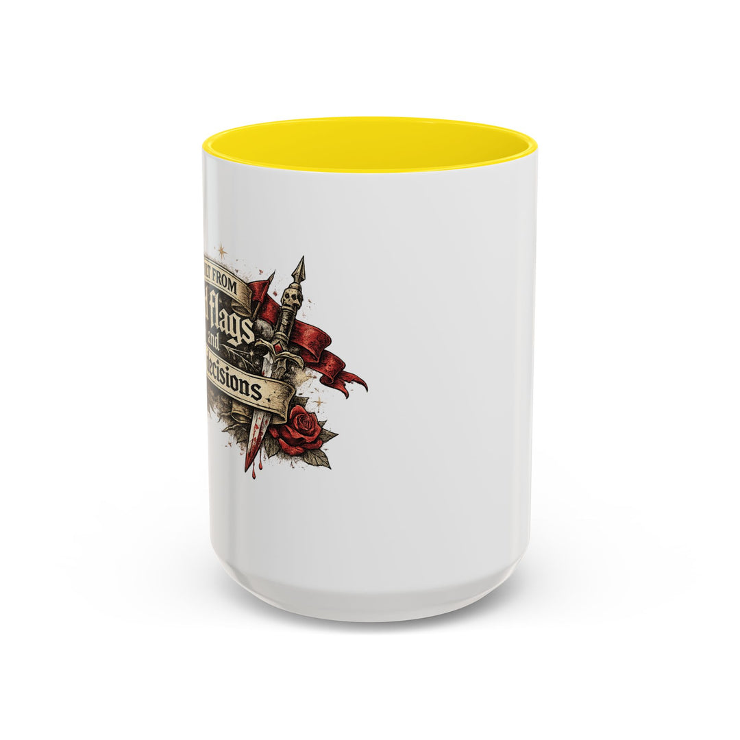 “Built From Red Flags & Bad Decisions” Accent Mug – Chaos Survivor Edition