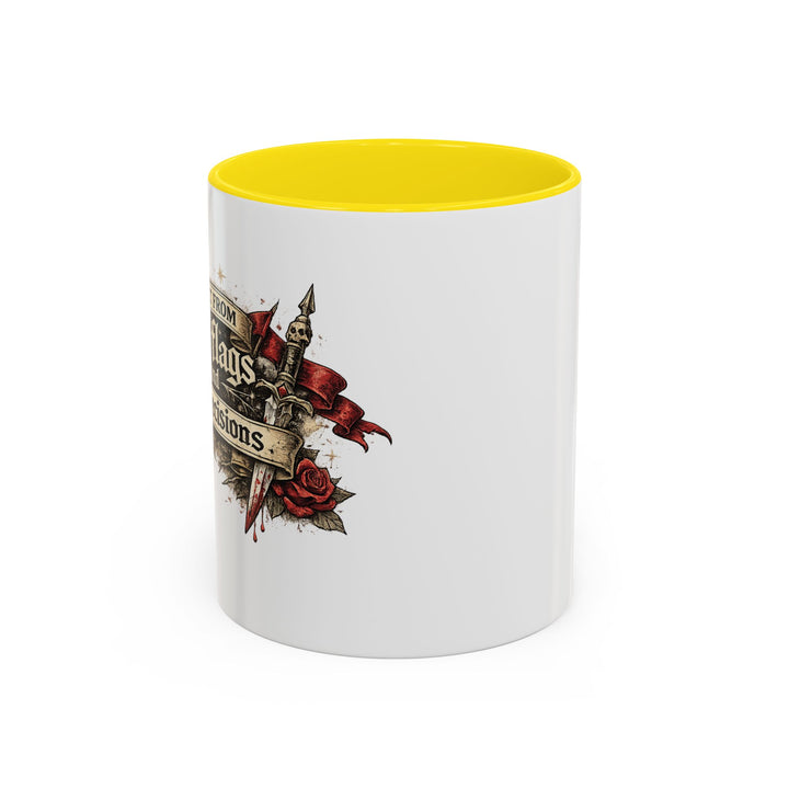 “Built From Red Flags & Bad Decisions” Accent Mug – Chaos Survivor Edition