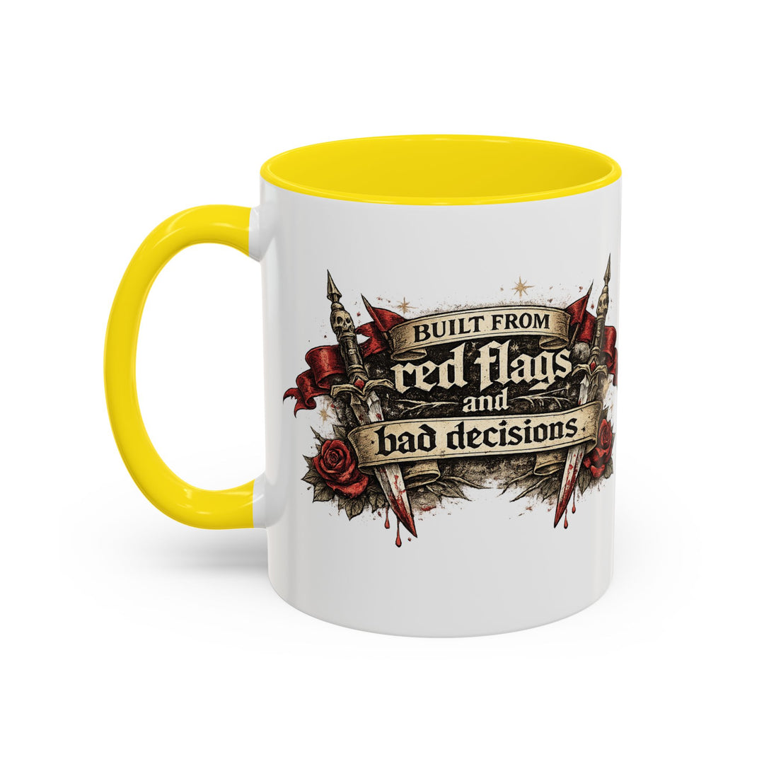 “Built From Red Flags & Bad Decisions” Accent Mug – Chaos Survivor Edition