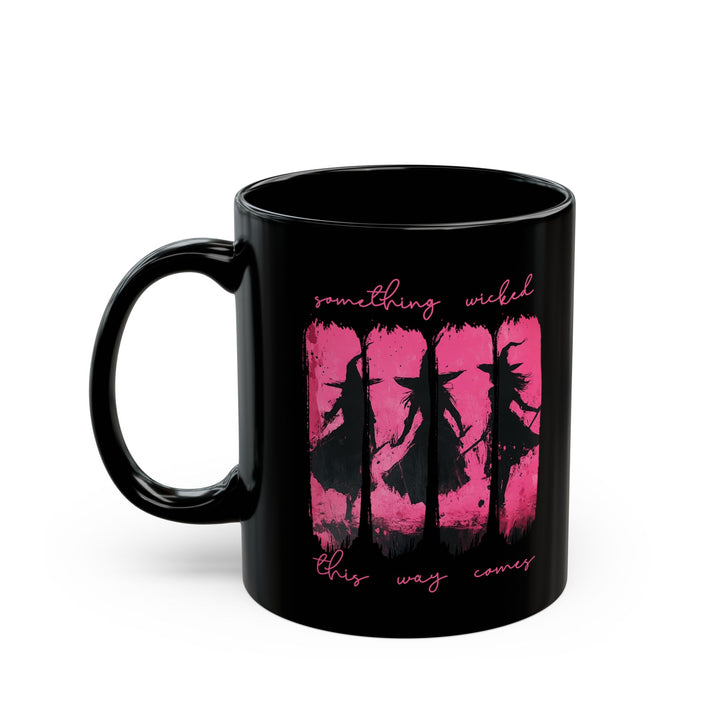 Chic Black “Something Wicked” Witch Coffee Mug – Stirred with Chaos, Served in Pink