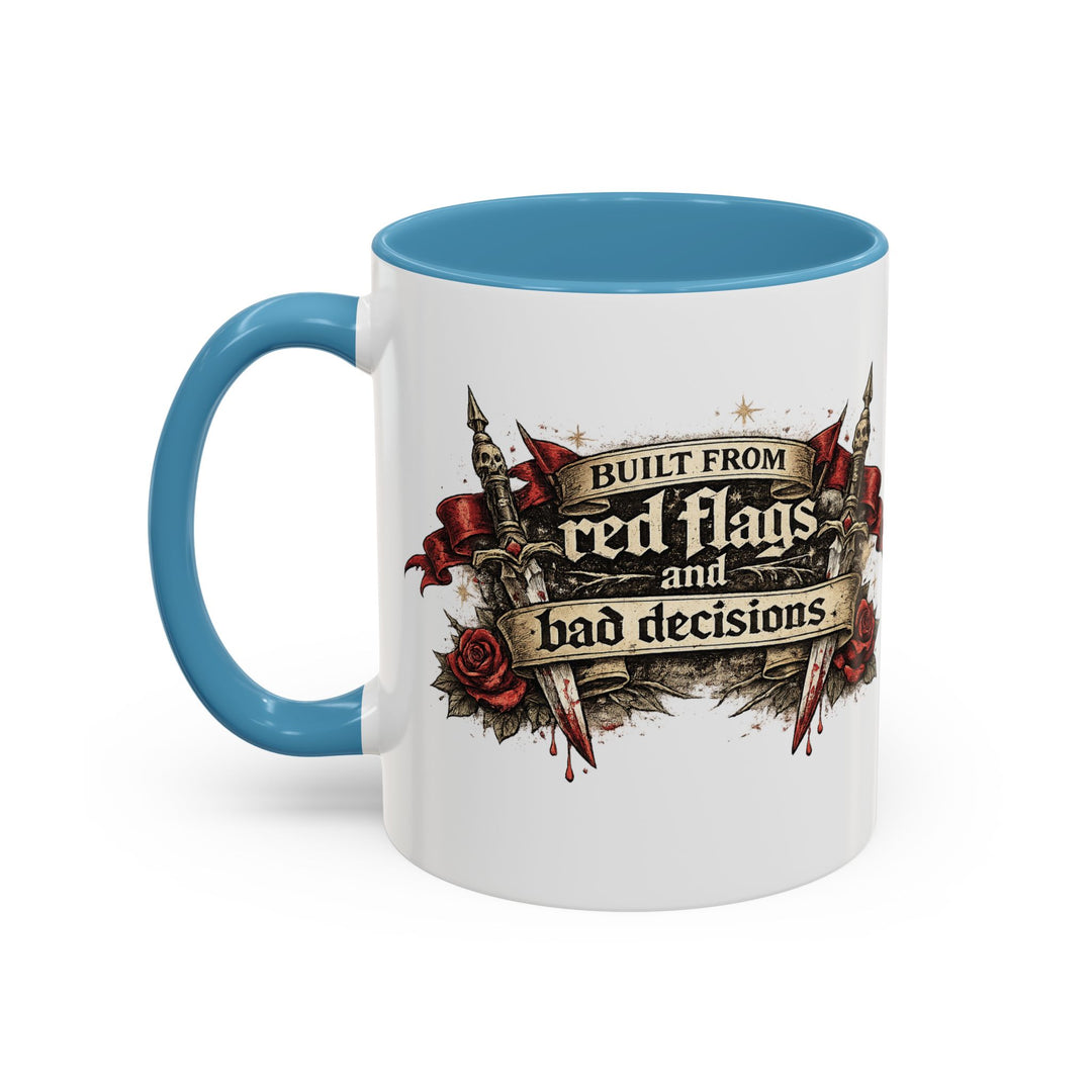 “Built From Red Flags & Bad Decisions” Accent Mug – Chaos Survivor Edition