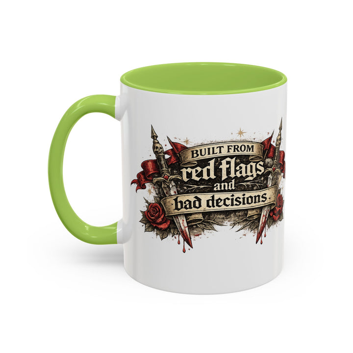 “Built From Red Flags & Bad Decisions” Accent Mug – Chaos Survivor Edition