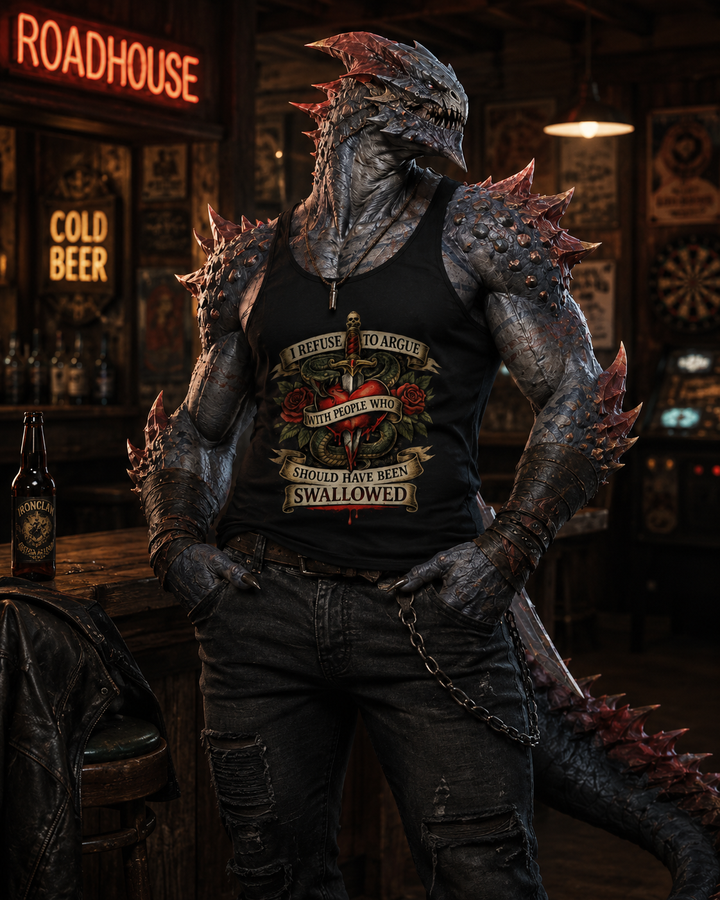 “I Refuse to Argue with People Who Should Have Been Swallowed” Tank Top – Roadhouse Savage Edition Unisex Loose Tank Top