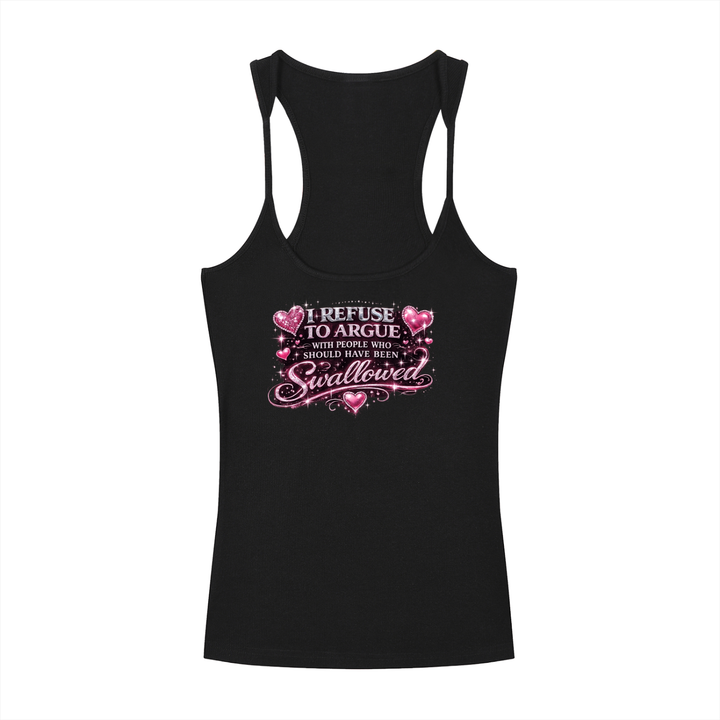 “Too Old to Argue, Too Tired to Care” Witchy Tank Top – Swirled & Unbothered Edition Slim Fit Ribbed Racerback Tank Top
