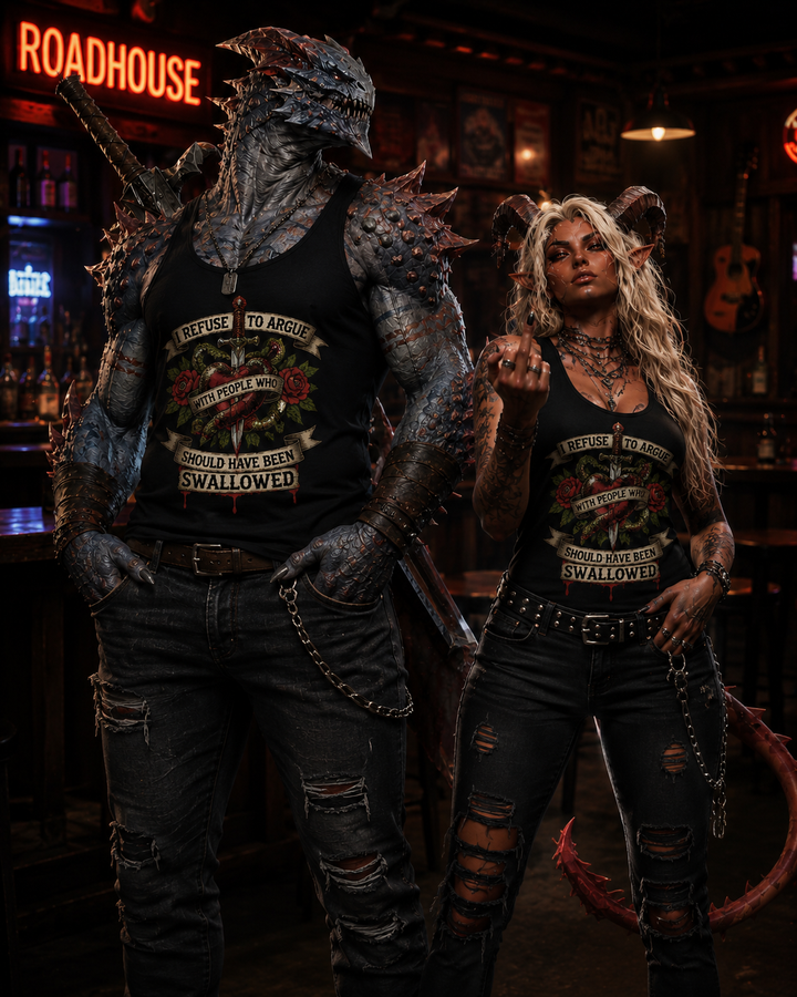 “I Refuse to Argue with People Who Should Have Been Swallowed” Tank Top – Roadhouse Savage Edition Unisex Loose Tank Top